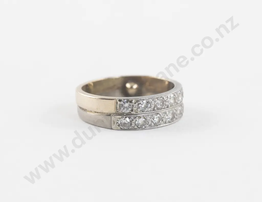 14ct White and Yellow Gold 14Stone Diamond Double Band Ring Image 1++