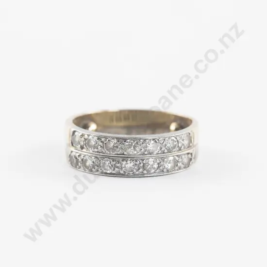 14ct White and Yellow Gold 14Stone Diamond Double Band Ring