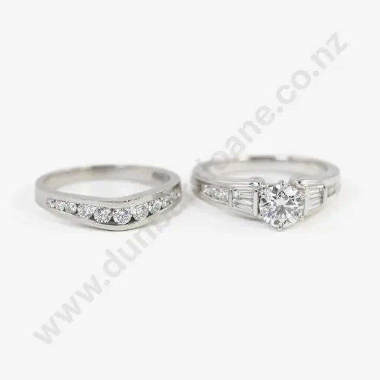 All Platinum Solitaire Diamond Ring with Curve Diamond Wedding Band