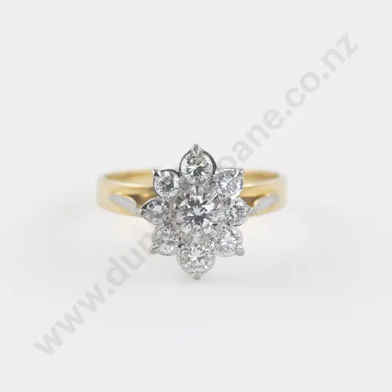 18ct Nine Stone Diamond Floret Cluster Ring