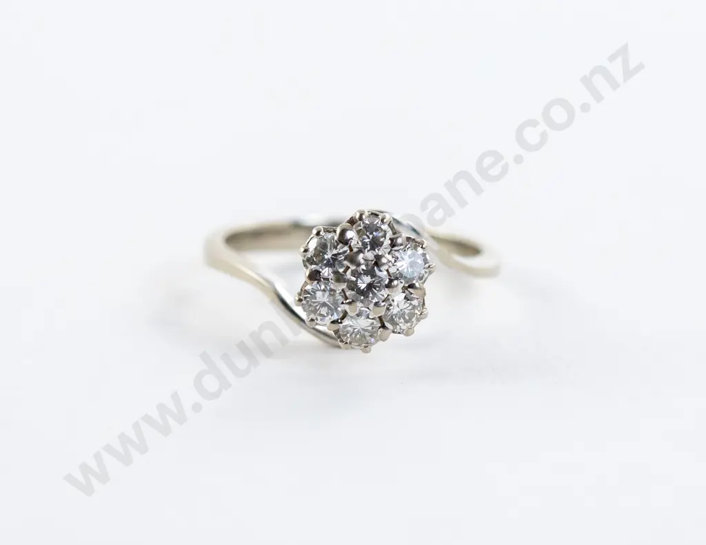 All Platinum Seven Stone Diamond Cluster Ring Image 1++