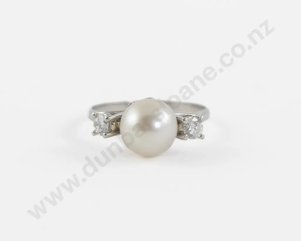 14ct White Gold Cultured Pearl and Diamond Bridge Ring Image 1++