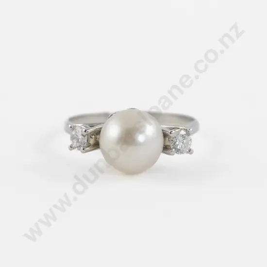 14ct White Gold Cultured Pearl and Diamond Bridge Ring