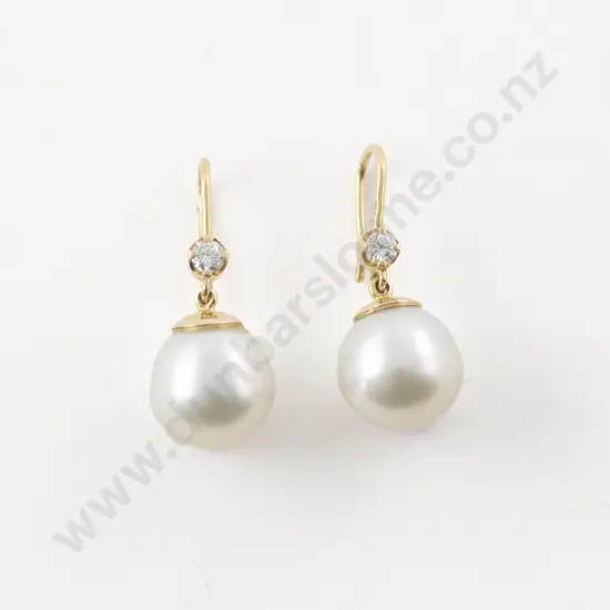Pair 18ct South Sea Cultured Pearl and Diamond Earrings