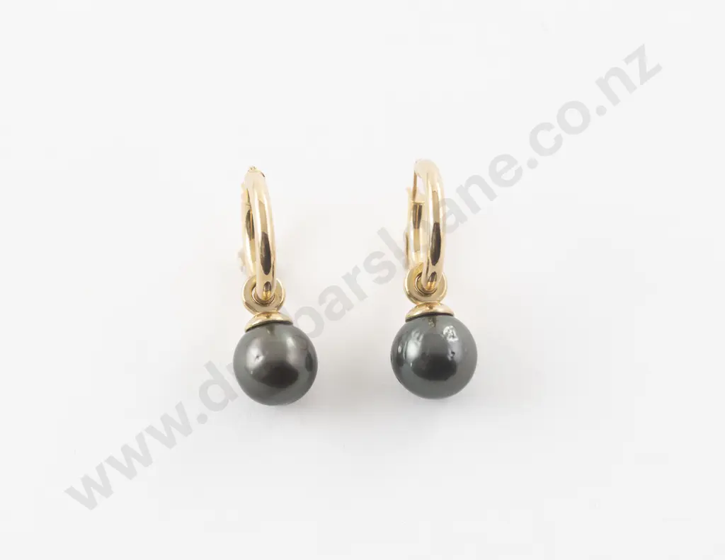 Pair 9ct South Sea Cultured Black Pearl Pendant Earrings Image 1++