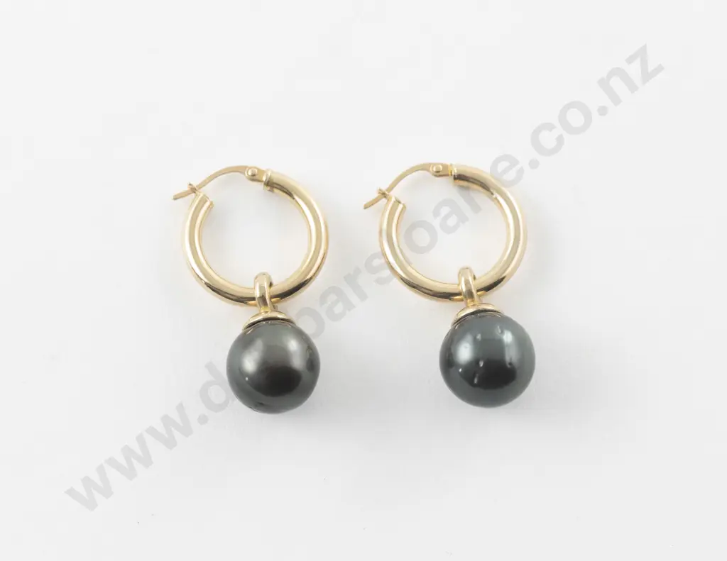 Pair 9ct South Sea Cultured Black Pearl Pendant Earrings Image 1++