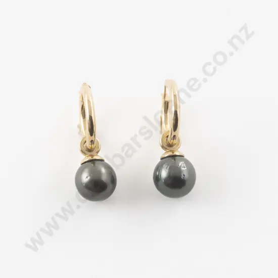 Pair 9ct South Sea Cultured Black Pearl Pendant Earrings