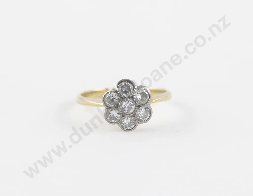 Edwardian 18ct Seven Stone Diamond Floret Cluster Ring Image 1++