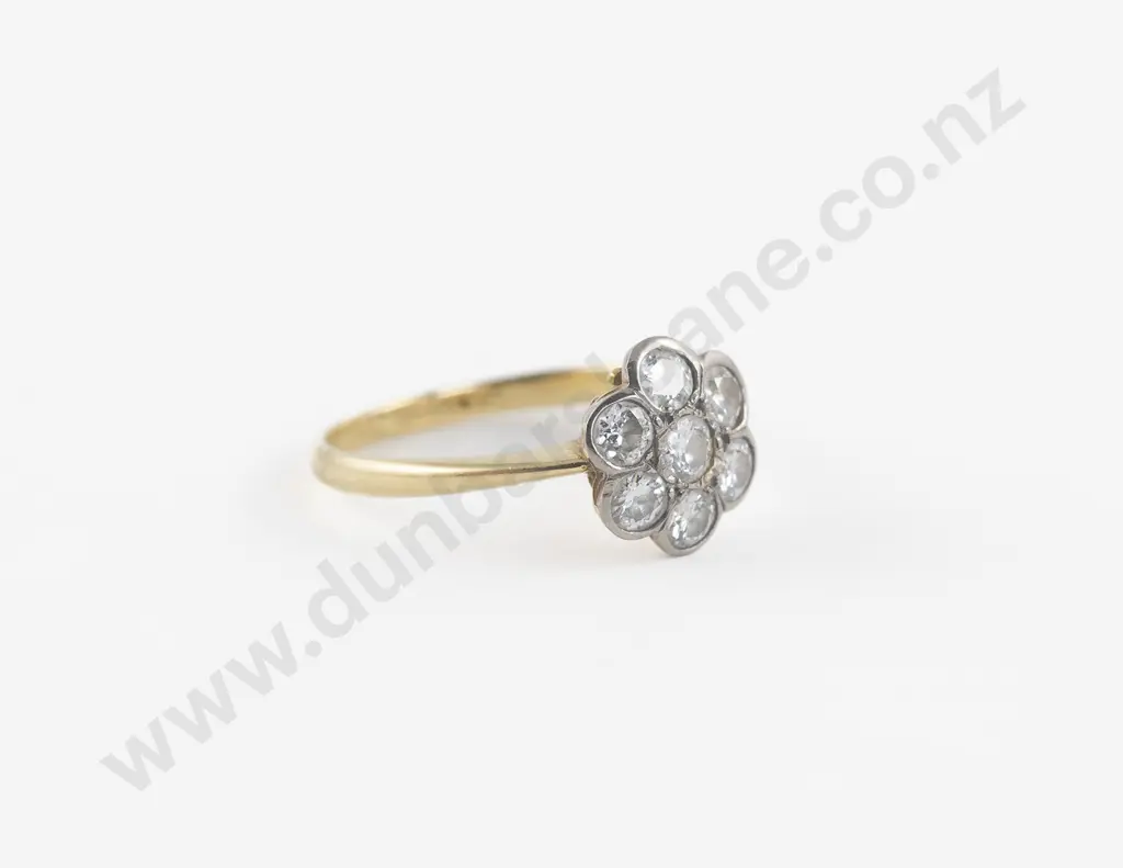 Edwardian 18ct Seven Stone Diamond Floret Cluster Ring Image 1++