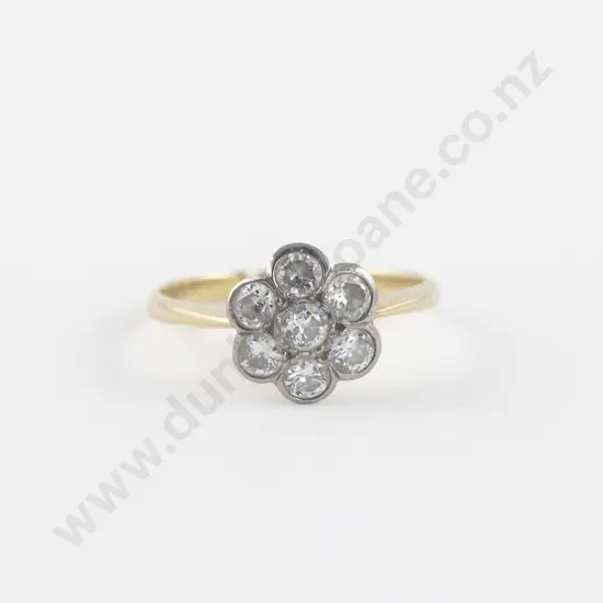 Edwardian 18ct Seven Stone Diamond Floret Cluster Ring