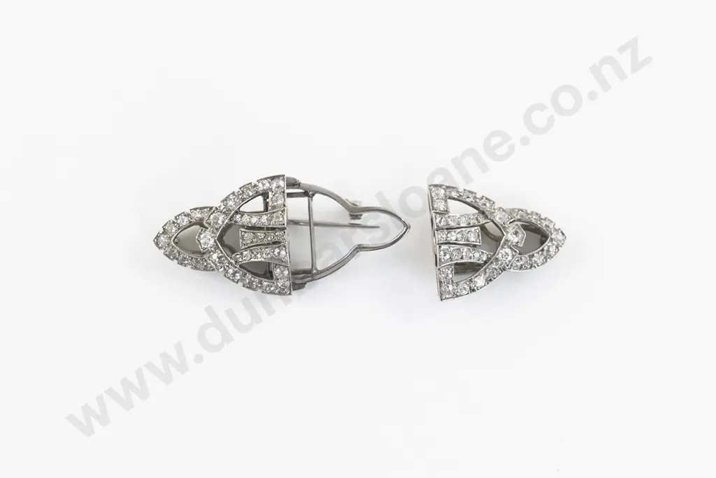 Art Deco Period Platinum 72stone Diamond Dress Clip/Brooch Image 1++