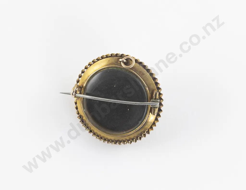 Victorian 15ct Turquoise and Single Diamond Target Brooch Image 1++