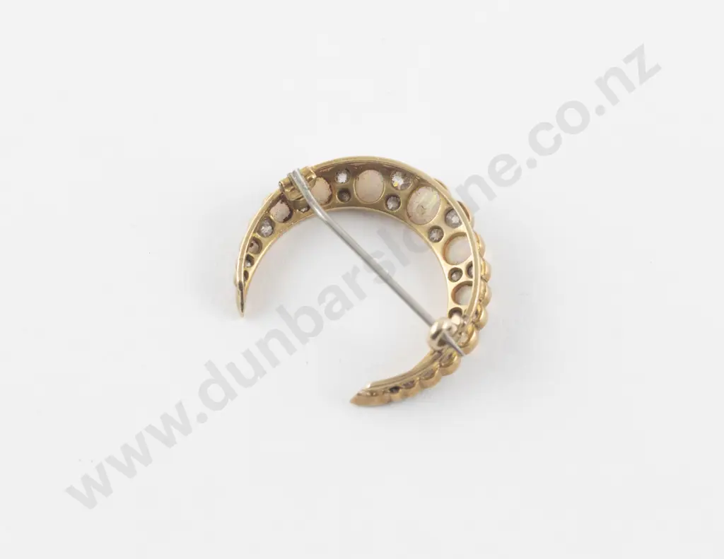 Victorian 15ct 27Stone Diamond and Opal Crescent Brooch Image 1++