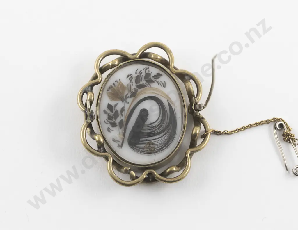 Victorian Gold Plate Portrait Miniature Swivel Mourning Brooch Image 1++