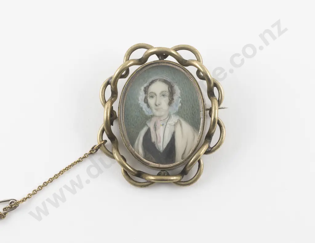 Victorian Gold Plate Portrait Miniature Swivel Mourning Brooch Image 1++