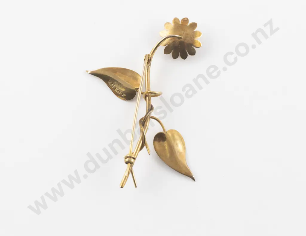 Mid C20th 9ct Single Amethyst Flower Stem Brooch Image 1++