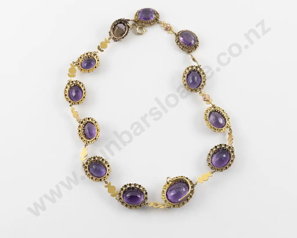 Victorian 15ct Yellow & Rose Gold Twelve Stone Amethyst Necklace Image 1++