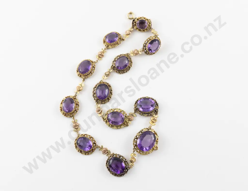 Victorian 15ct Yellow & Rose Gold Twelve Stone Amethyst Necklace Image 1++