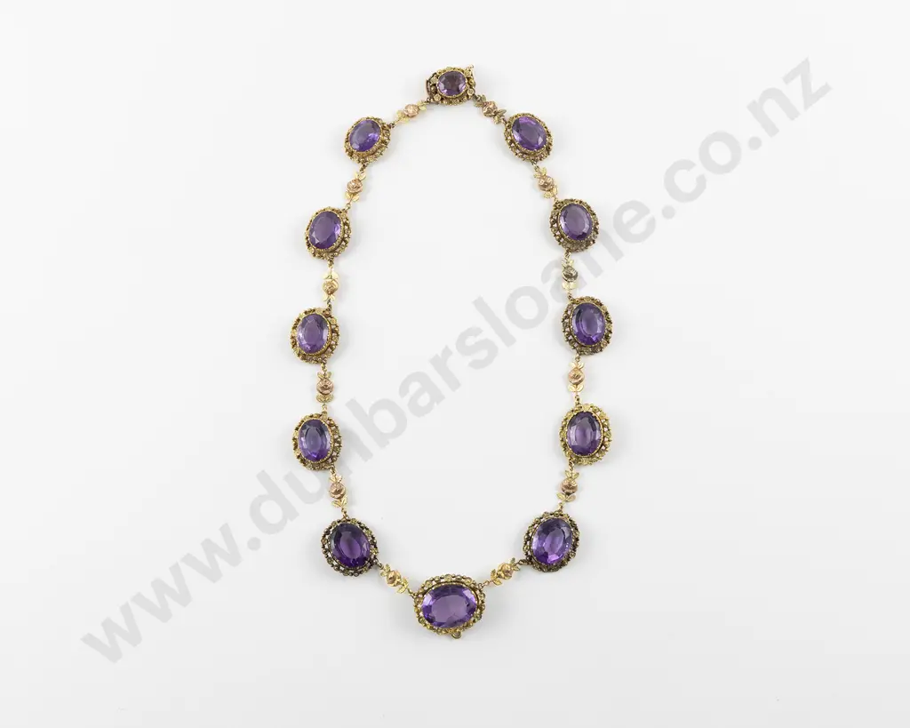 Victorian 15ct Yellow & Rose Gold Twelve Stone Amethyst Necklace Image 1++