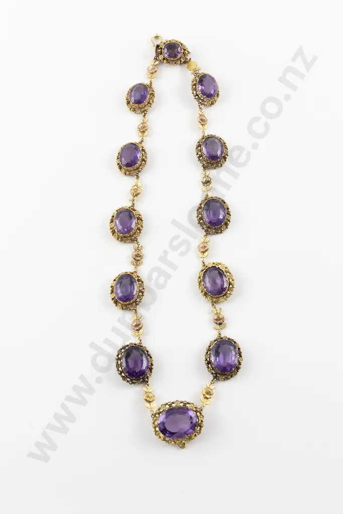 Victorian 15ct Yellow & Rose Gold Twelve Stone Amethyst Necklace Image 1++