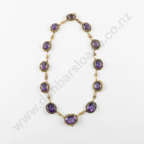 Victorian 15ct Yellow & Rose Gold Twelve Stone Amethyst Necklace