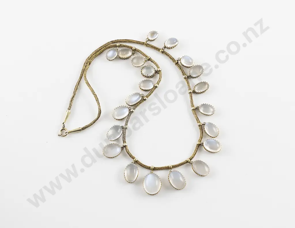 Edwardian Silver Gilt 21Stone Moonstone Necklace Image 1++