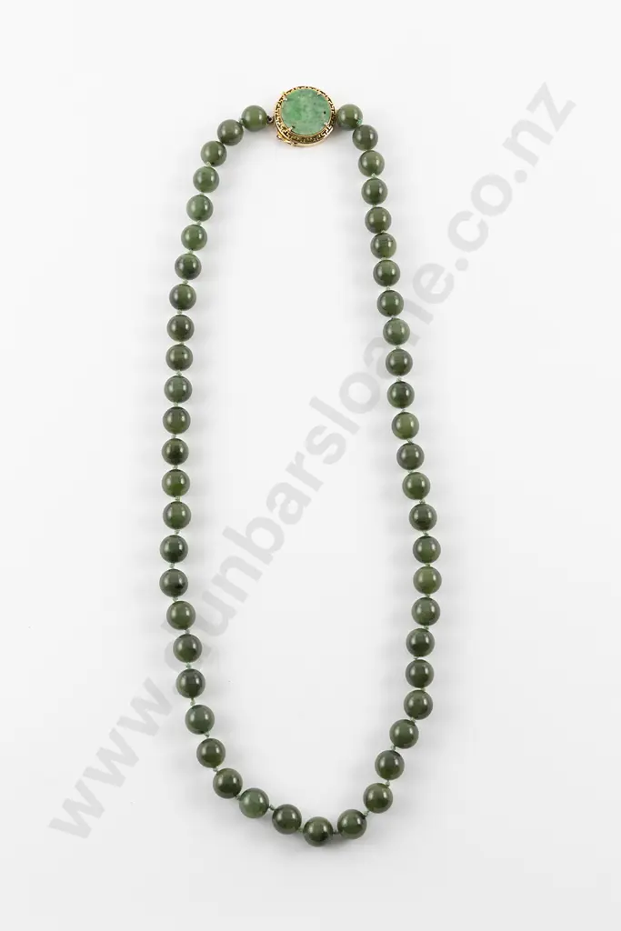 Single Strand Uniform Greenstone Bead Necklace Image 1++