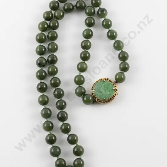 Single Strand Uniform Greenstone Bead Necklace