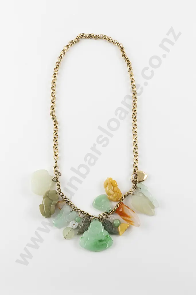 9ct Curb Link Jade Charm Bracelet/Necklace Image 1++
