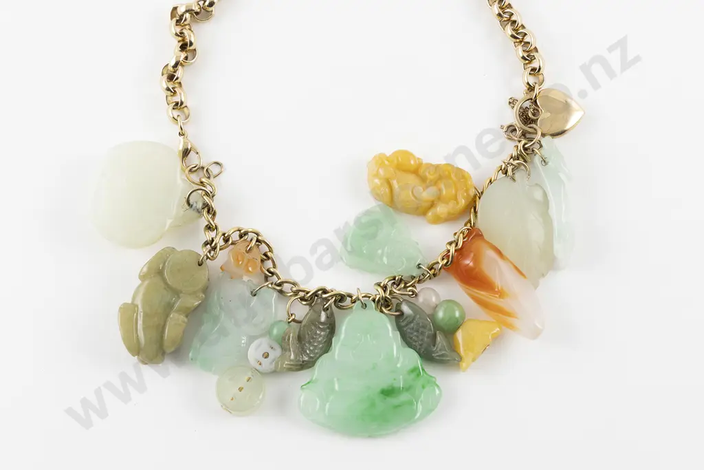9ct Curb Link Jade Charm Bracelet/Necklace Image 1++