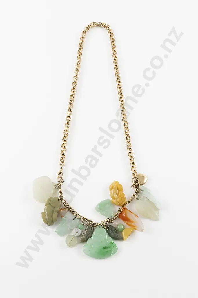 9ct Curb Link Jade Charm Bracelet/Necklace Image 1++