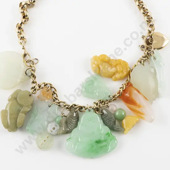 9ct Curb Link Jade Charm Bracelet/Necklace