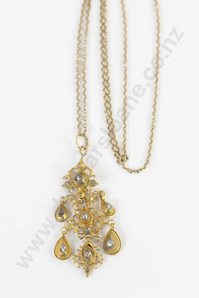 Antique Late 17th/ Early 18th European Baroque 20ct Yellow Gold and Diamond Pendant Image 1++