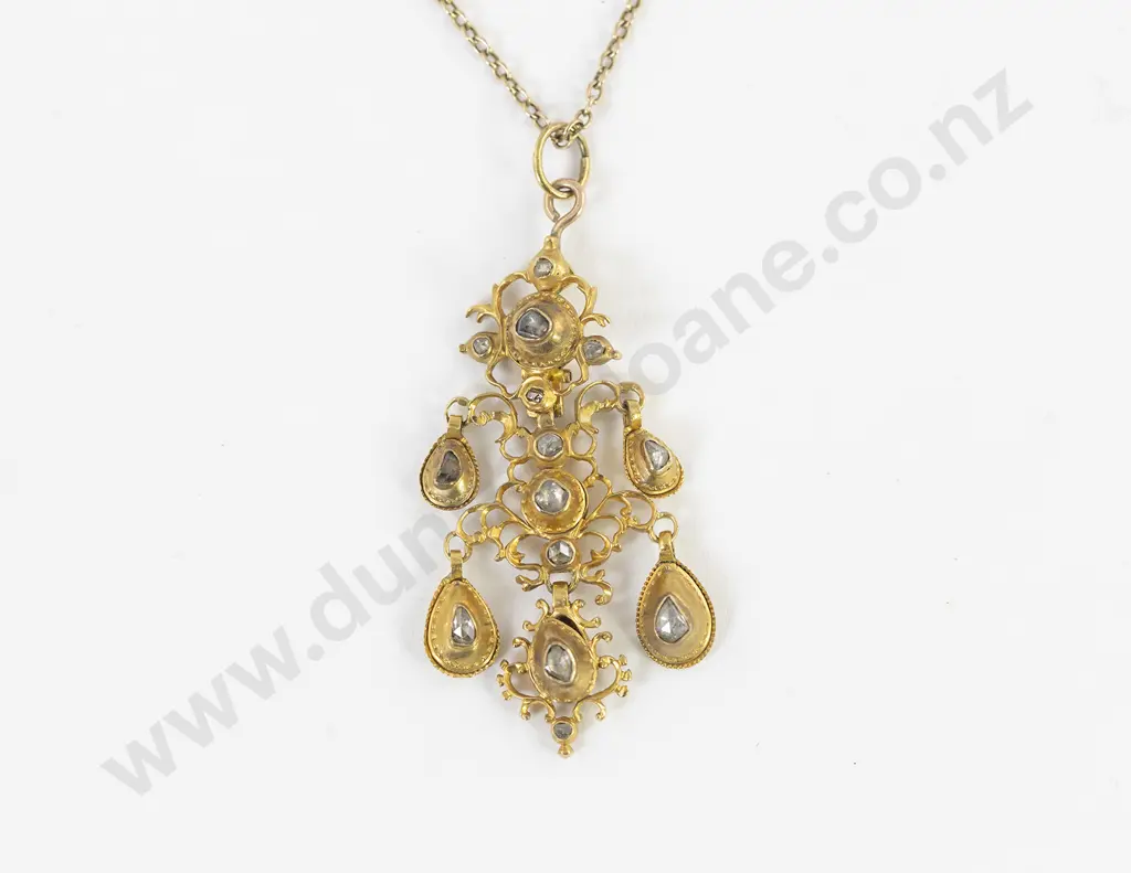 Antique Late 17th/ Early 18th European Baroque 20ct Yellow Gold and Diamond Pendant Image 1++