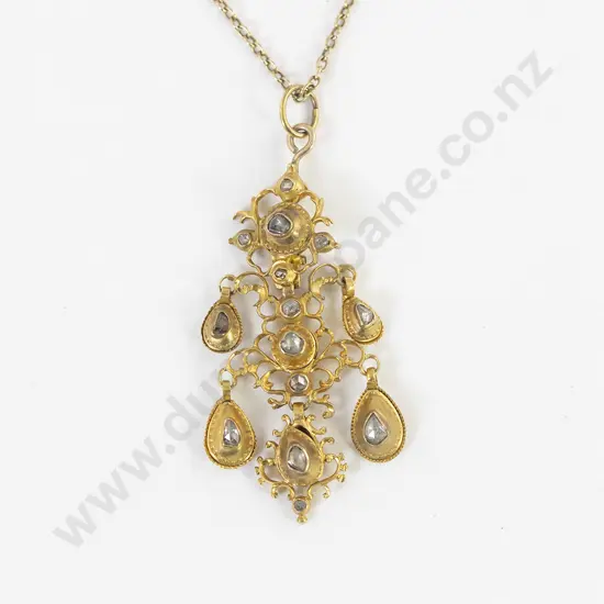 Antique Late 17th/ Early 18th European Baroque 20ct Yellow Gold and Diamond Pendant