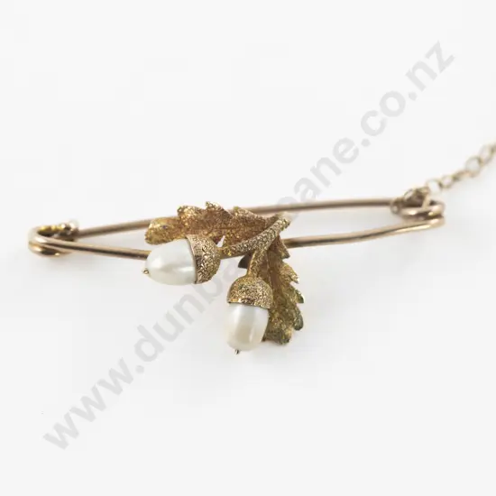 Victorian 15ct Pearl Acorn Pin Brooch