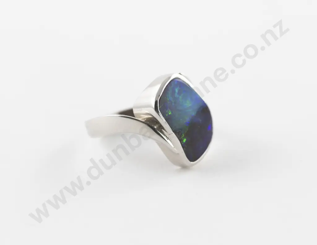 9ct White Gold Single Opal Dress Ring Image 1++