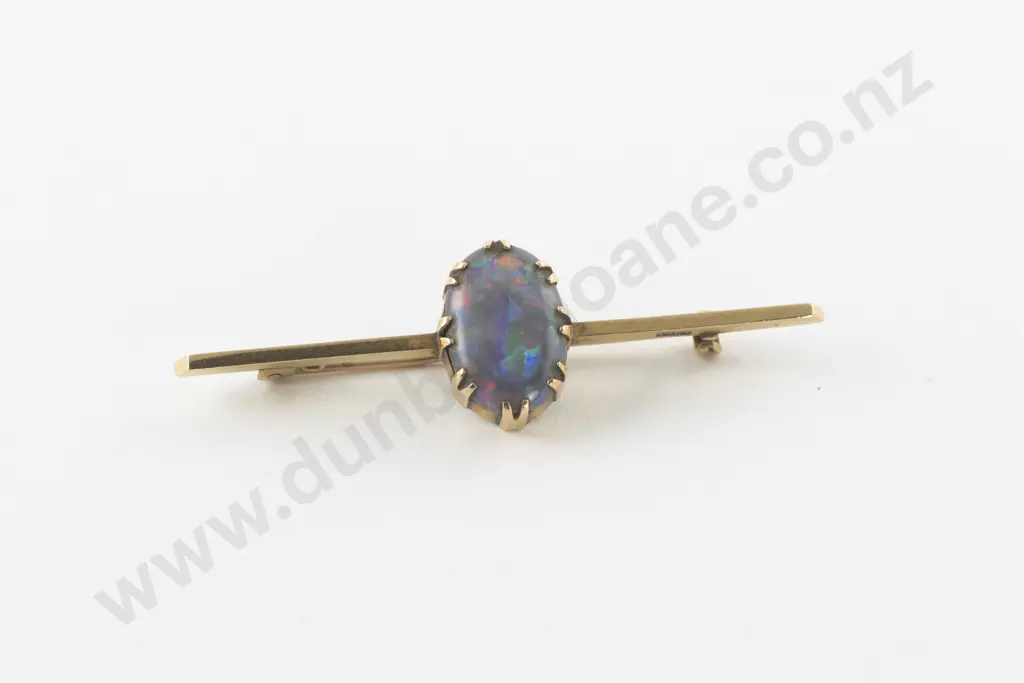 Edwardian 15ct Single Black Opal Bar Brooch Image 1++