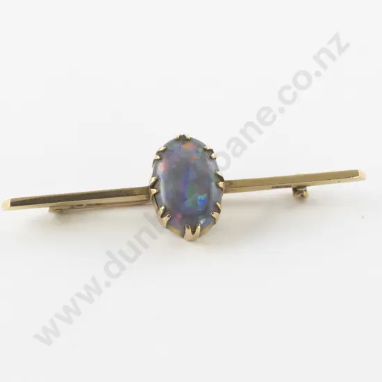 Edwardian 15ct Single Black Opal Bar Brooch