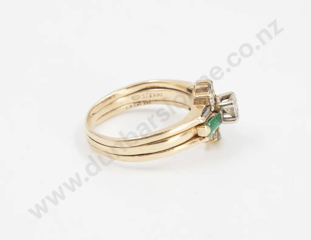 14ct Eleven Stone Diamond and Emerald Ring Image 1++