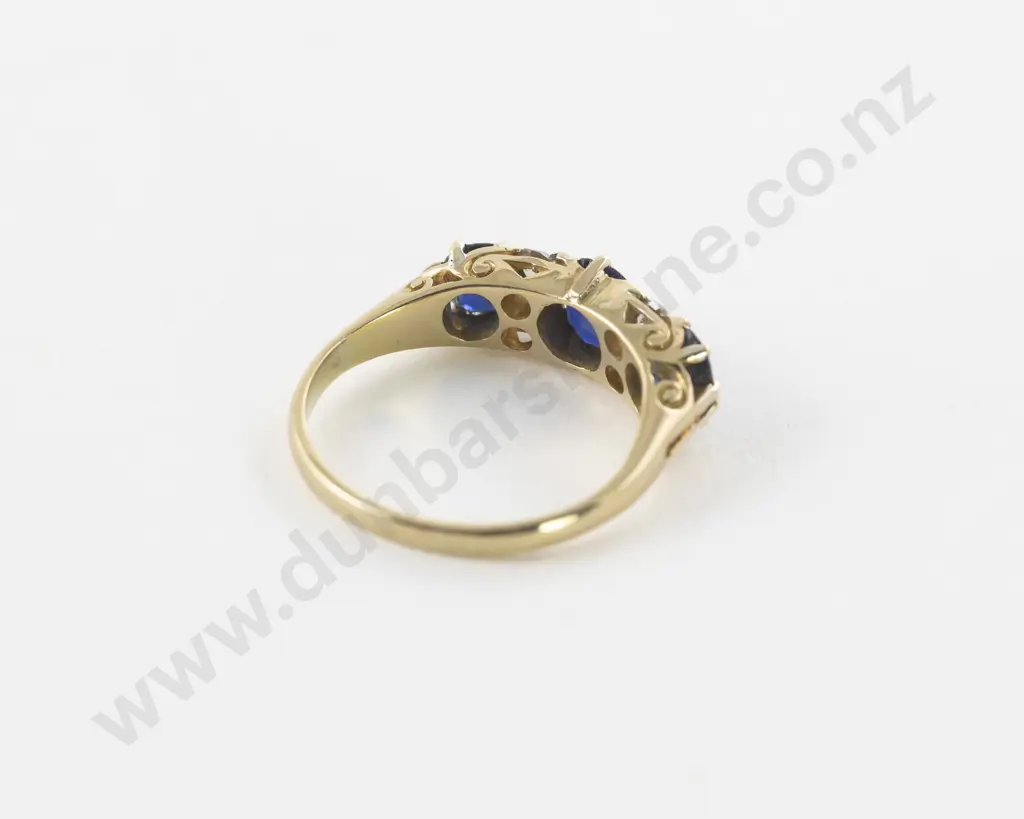 Victorian 18ct Seven Stone Sapphire and Diamond Bridge Ring Image 1++