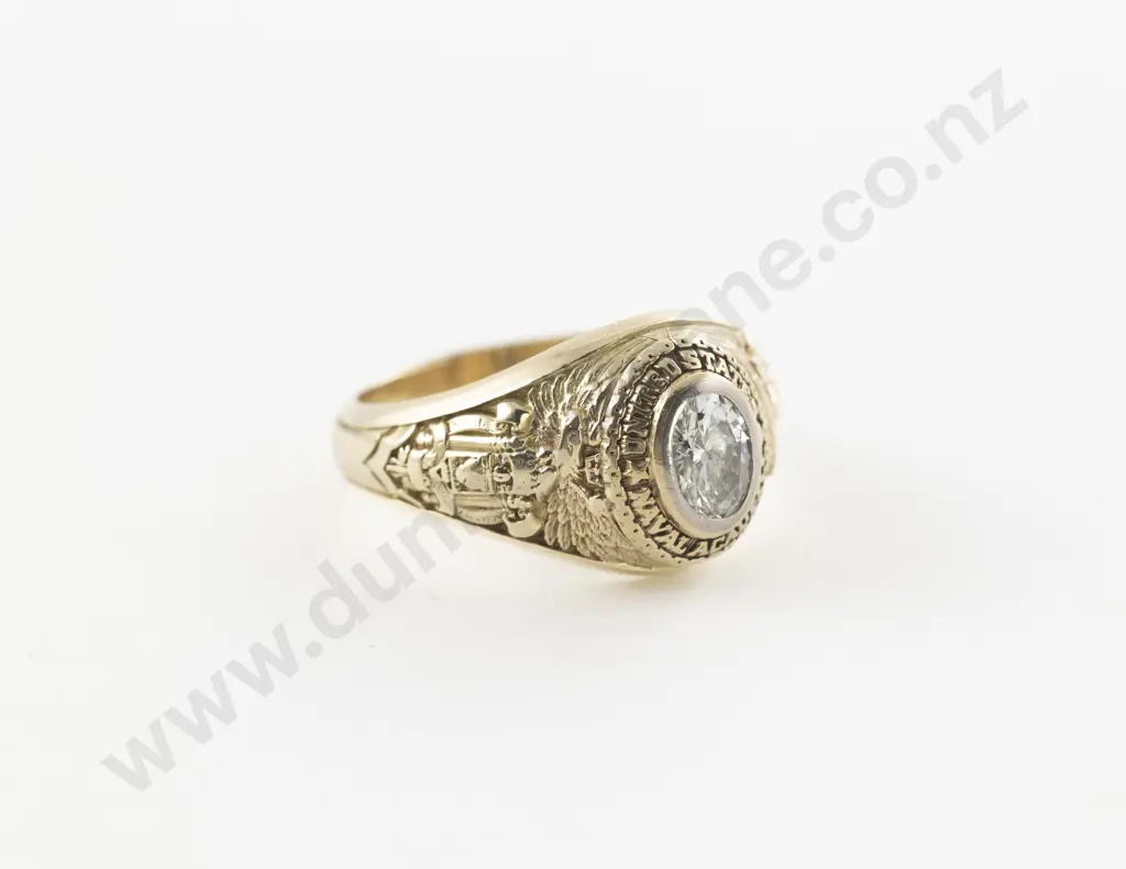14ct Single Diamond Gents US Naval Academy Ring Image 1++