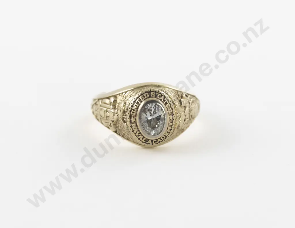 14ct Single Diamond Gents US Naval Academy Ring Image 1++