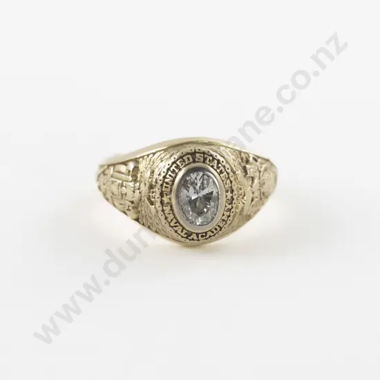 14ct Single Diamond Gents US Naval Academy Ring