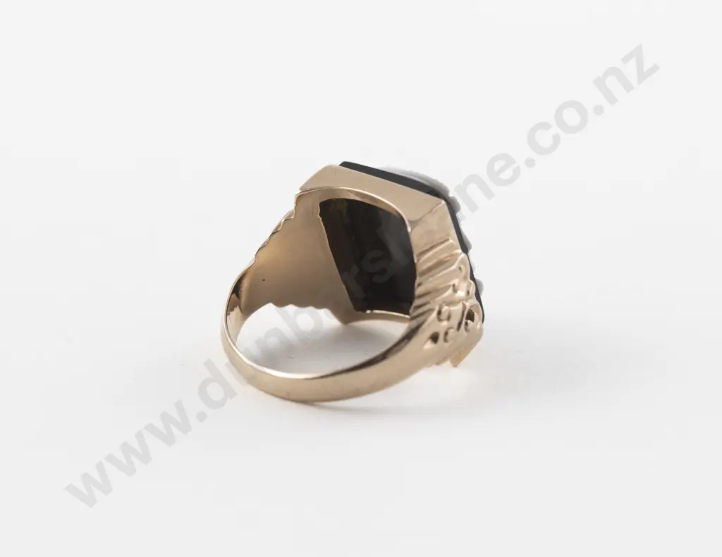 9ct Rose Gold Onyx Classical Portrait Cameo Gents Ring Image 1++