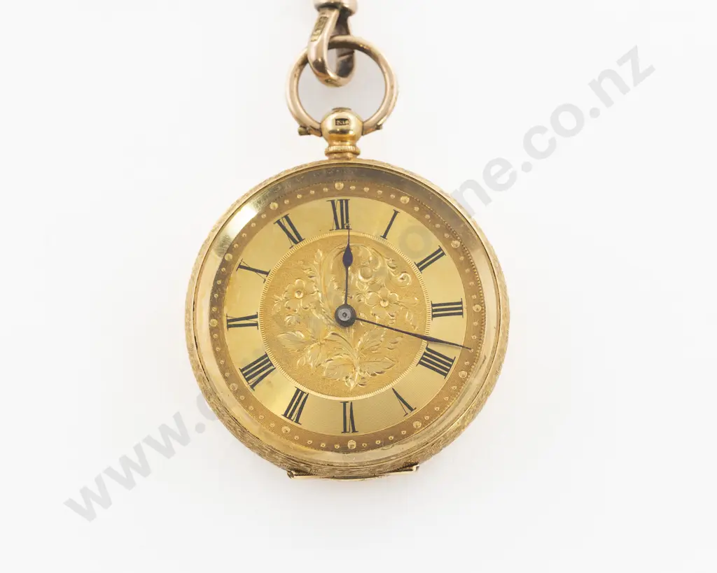 18ct Cased Open Face Key Wind Fob Watch Image 1++