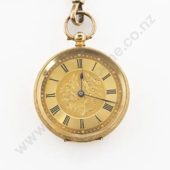 18ct Cased Open Face Key Wind Fob Watch