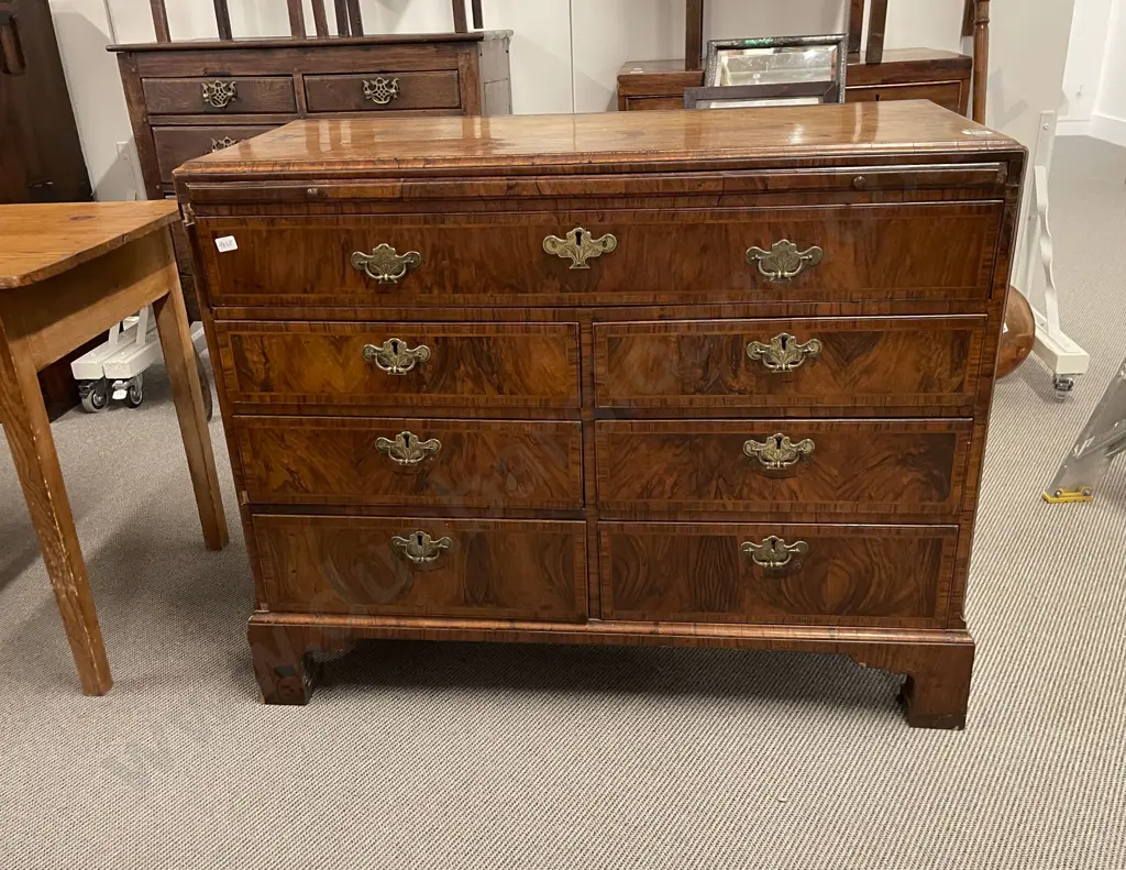 Geo II Walnut & Crossbanded Flat Front Chest Of Drawers Image 1++