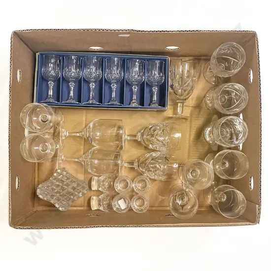 Two Boxes of Assorted Crystal & Glassware together with Part Dinnerset