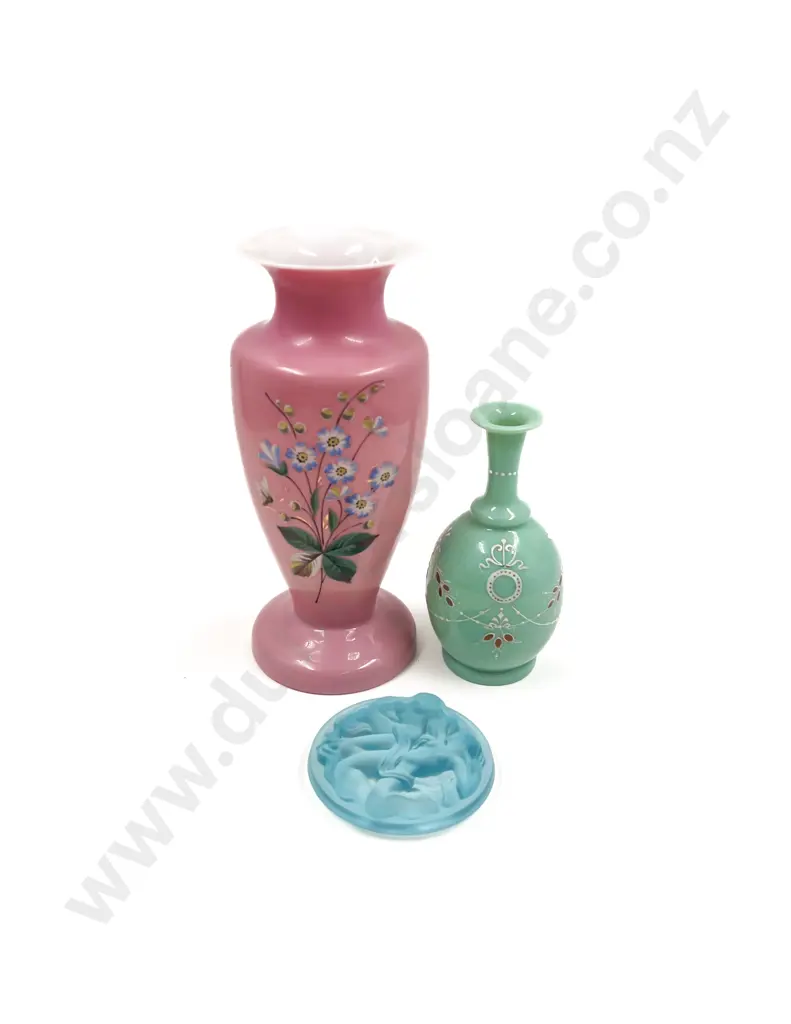 Two Handpainted Glass Vases together with Other Image 1++